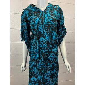 Vintage Slub Knit Skirt Set: Abstract Print, 3/4 Sleeves